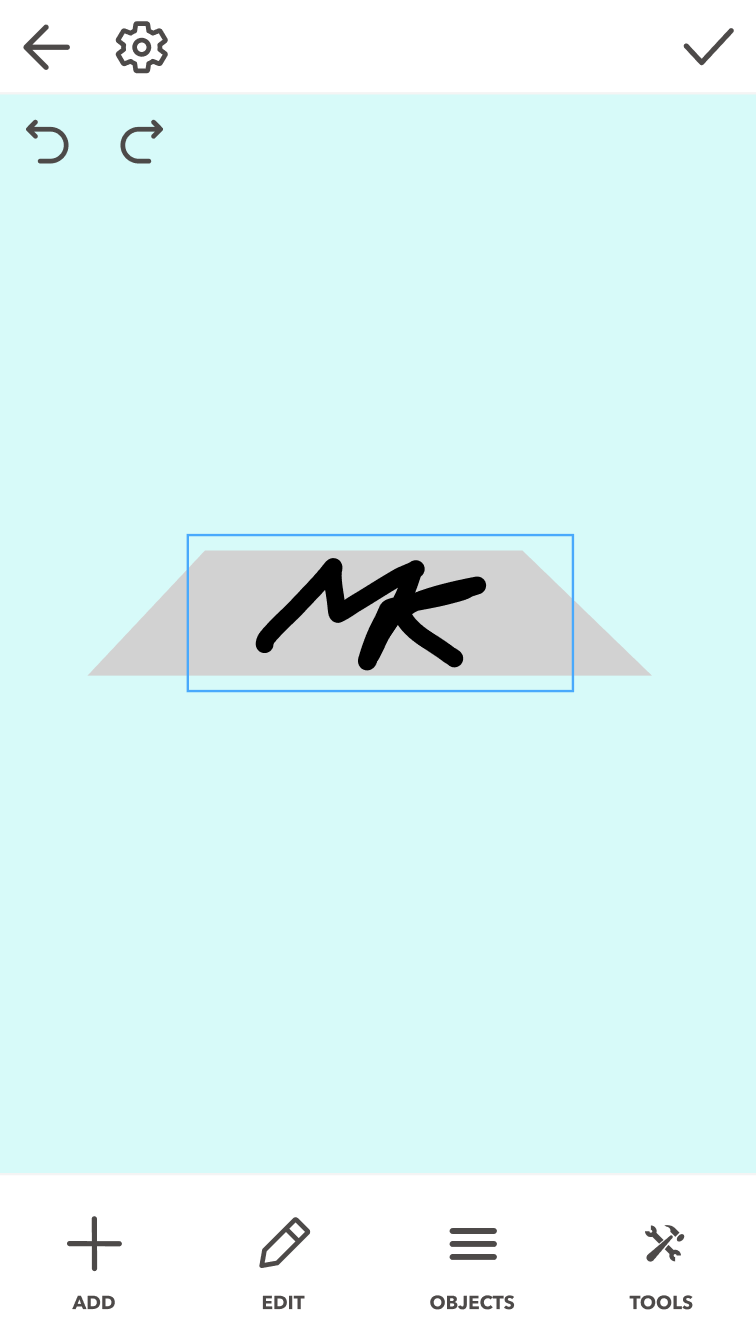 The mobile layout: Add, Edit, Objects and Tools as a bottom tab bar under the 3D view