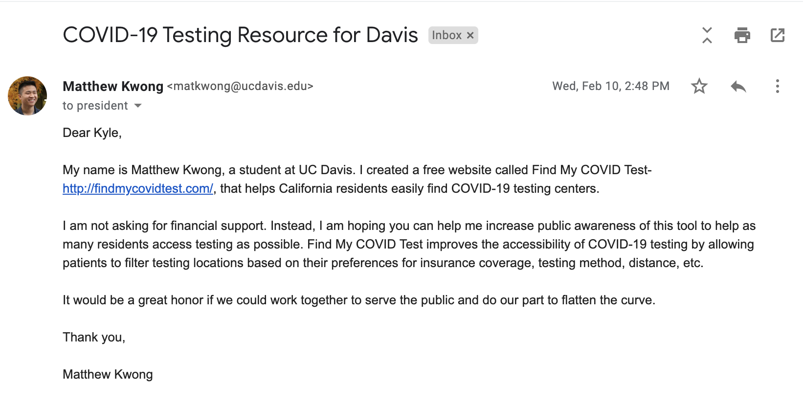Email to Kyle
