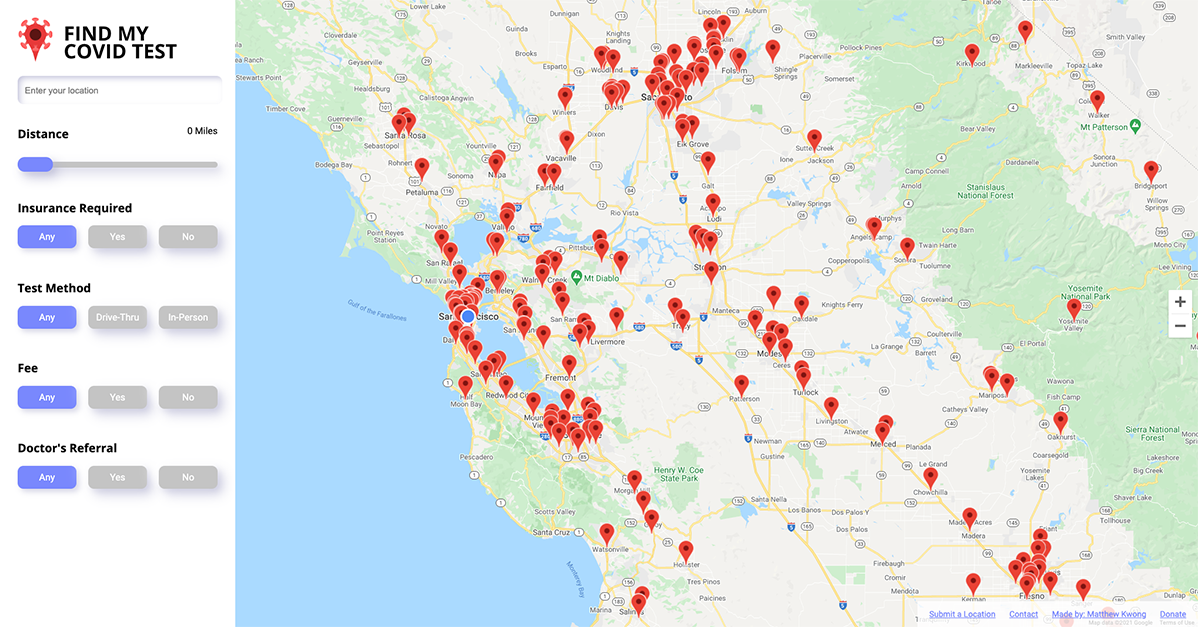 Map of Find My COVID Test